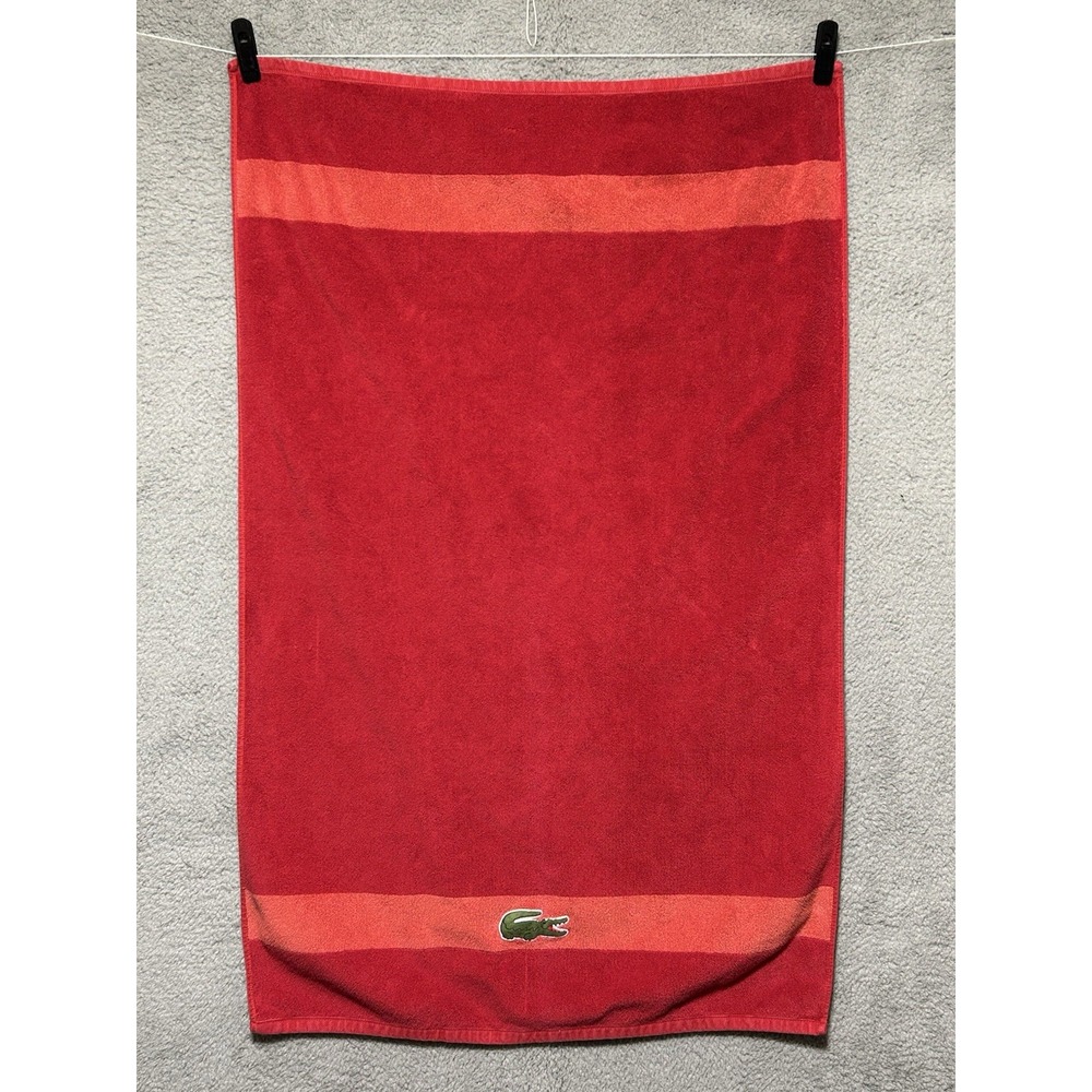 Lacoste ~ Bath Towel 100% Cotton Pre Shrunk 28"x 47" Red Big Crocodile Logo